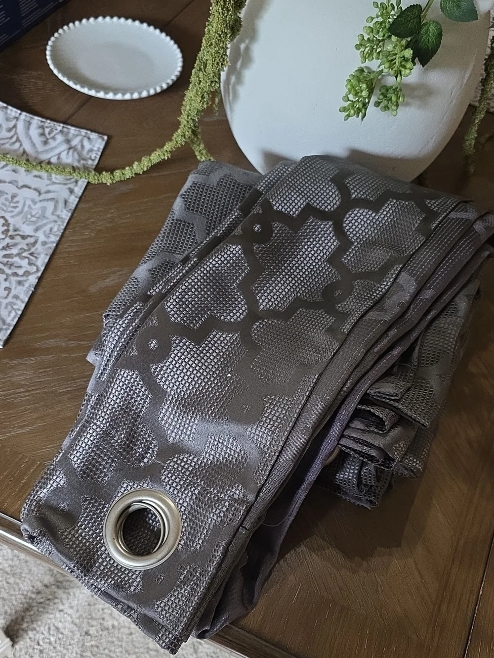 Gray Patterned Curtains with Grommets